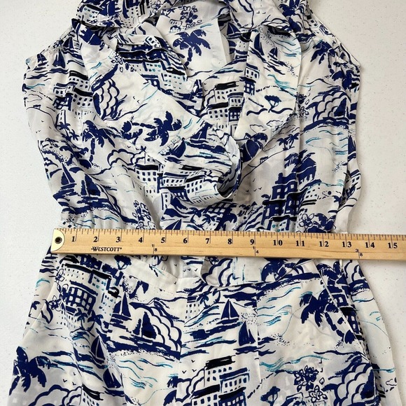 L'AGENCE Women's Behati Printed Silk Romper One Piece In White/Blue Size 2 - Picture 10 of 14